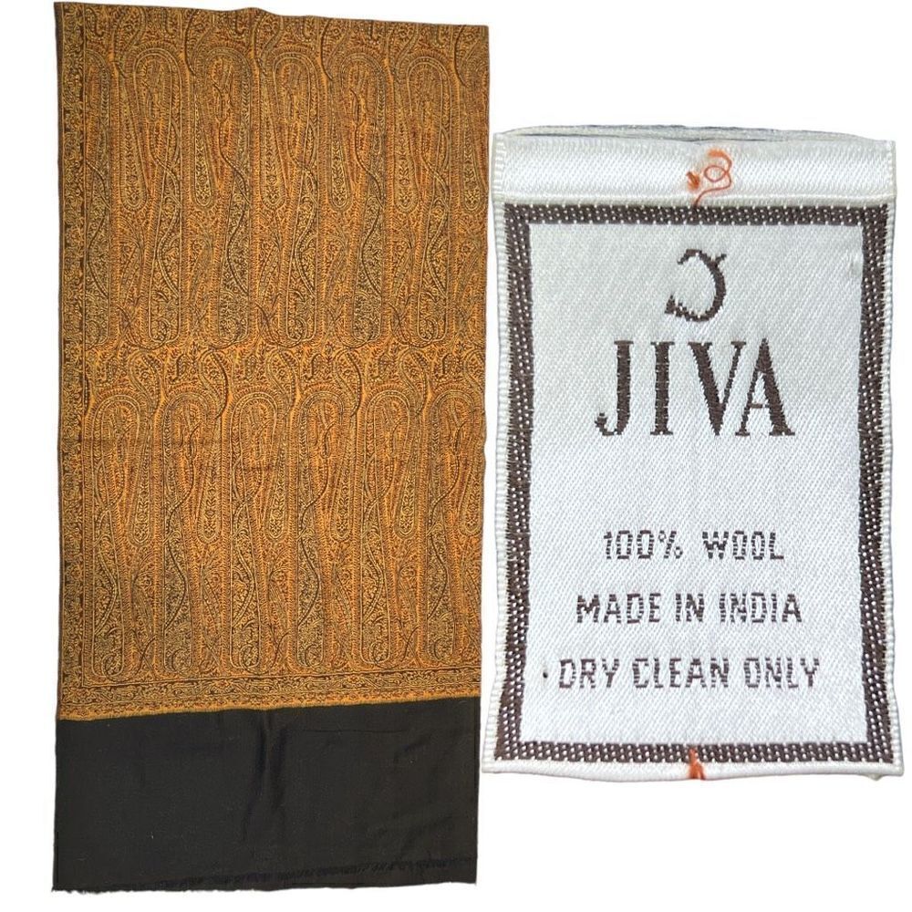 JIVA WOOL SHAWL INDIA GOLD PAISLEY 84x42